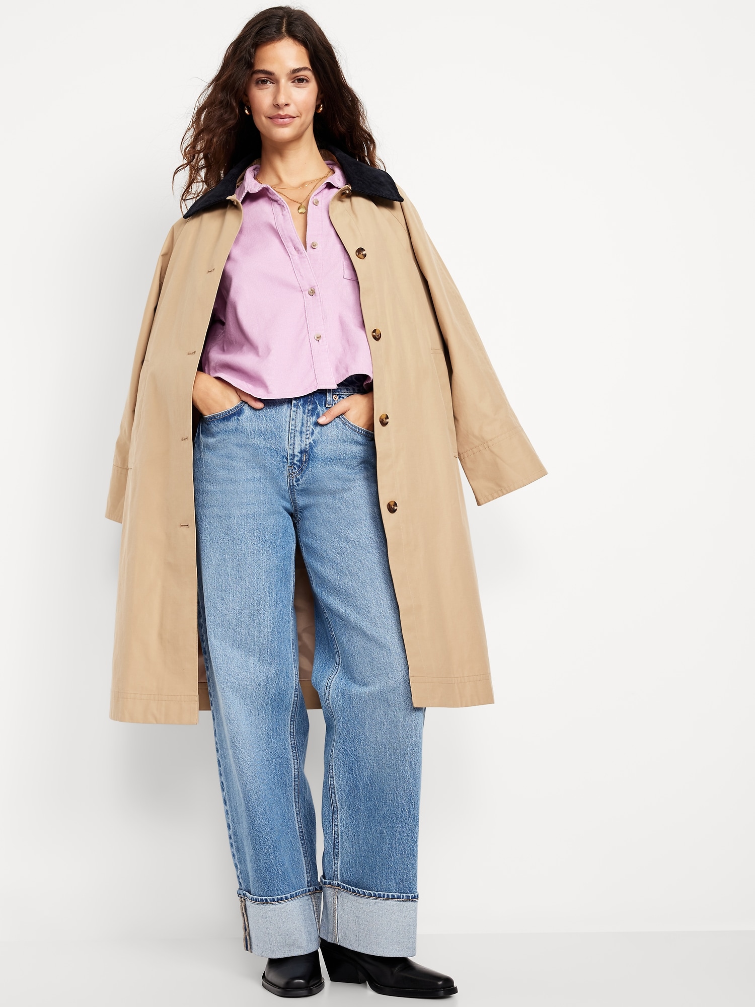 Cropped Button-Down Corduroy Shirt