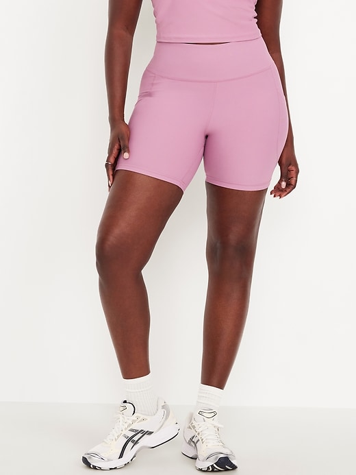 Image number 4 showing, High-Waisted PowerSoft Pocket Biker Shorts -- 6-inch inseam