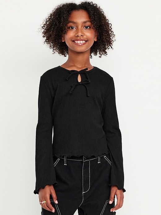 Image number 1 showing, Long-Sleeve Tie-Bow Front Top for Girls