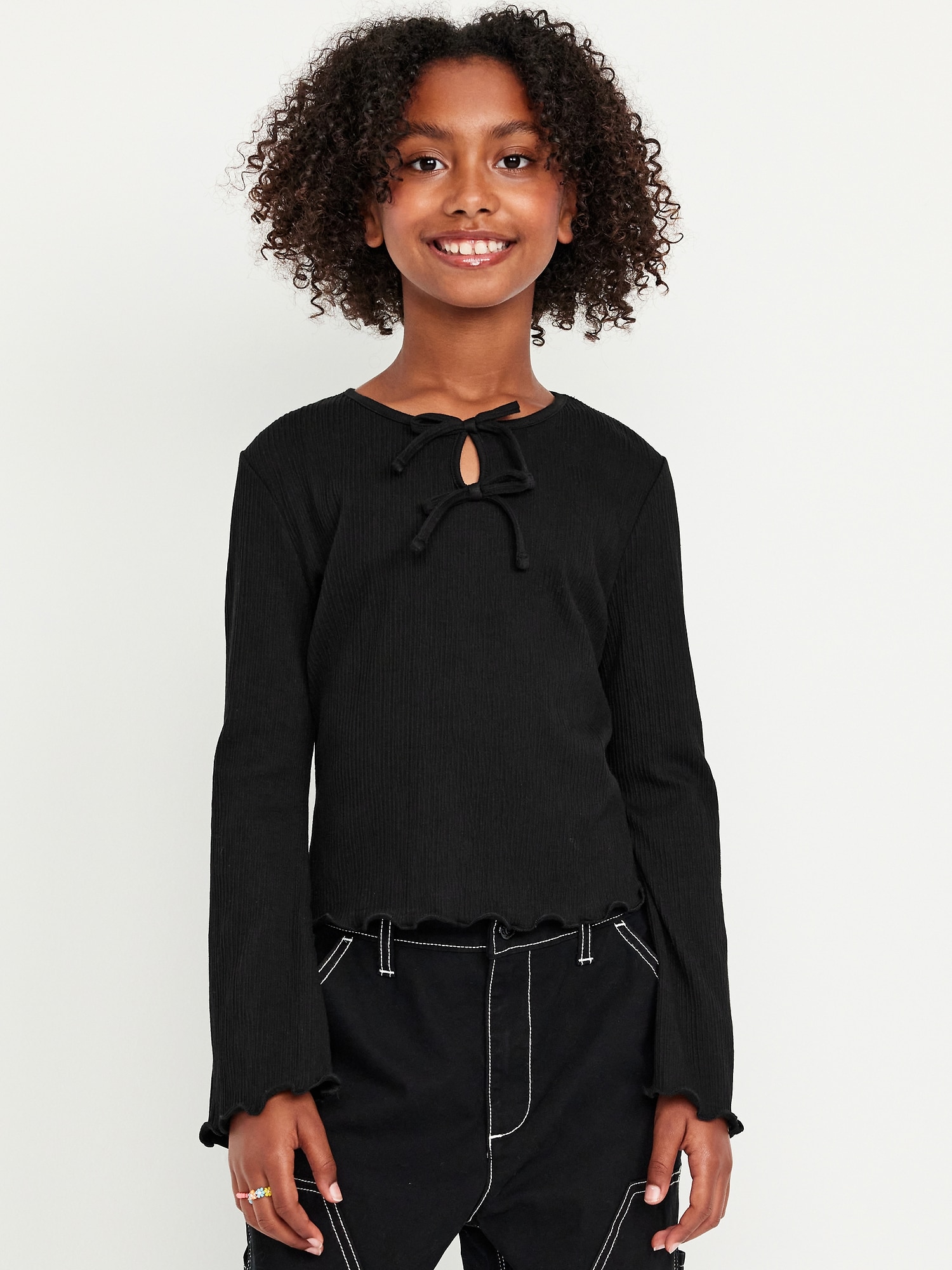 Long-Sleeve Tie-Bow Front Top for Girls