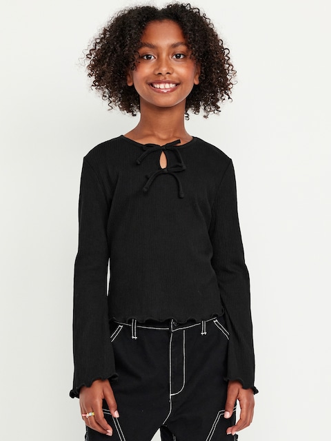 Haut à manches longues et à boucles pour fille - Noir De Jais