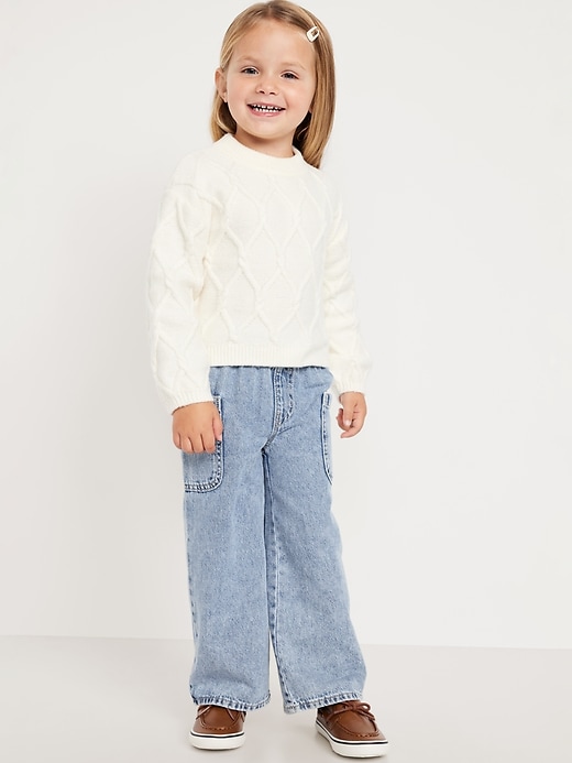 View large product image 1 of 2. Pull-On Baggy Wide-Leg Cargo Jeans for Toddler Girls
