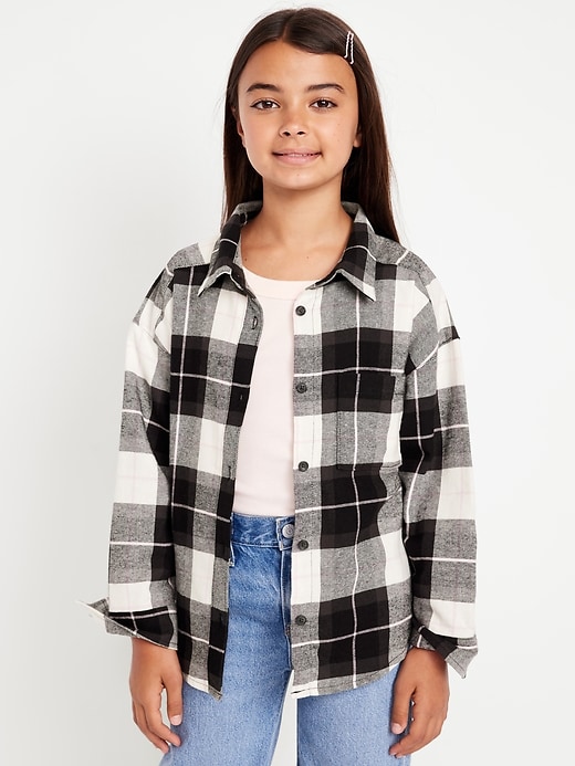 Image number 1 showing, Oversized Long-Sleeve Plaid Flannel Shirt for Girls