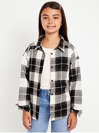 Image number 1 showing, Oversized Long-Sleeve Plaid Flannel Shirt for Girls