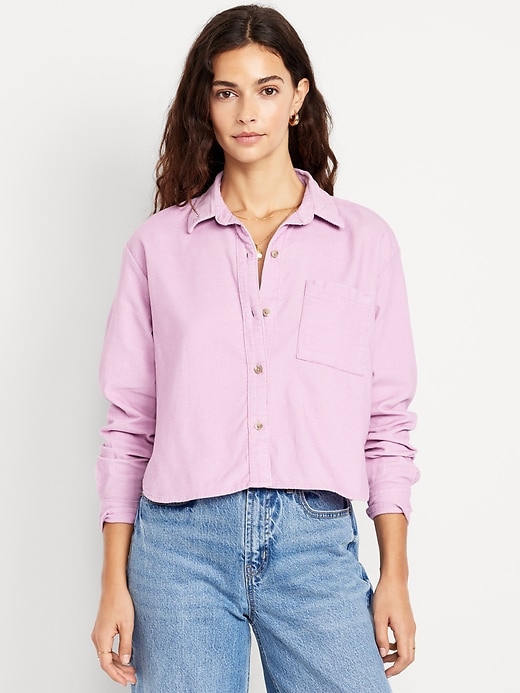 Image number 1 showing, Cropped Button-Down Corduroy Shirt