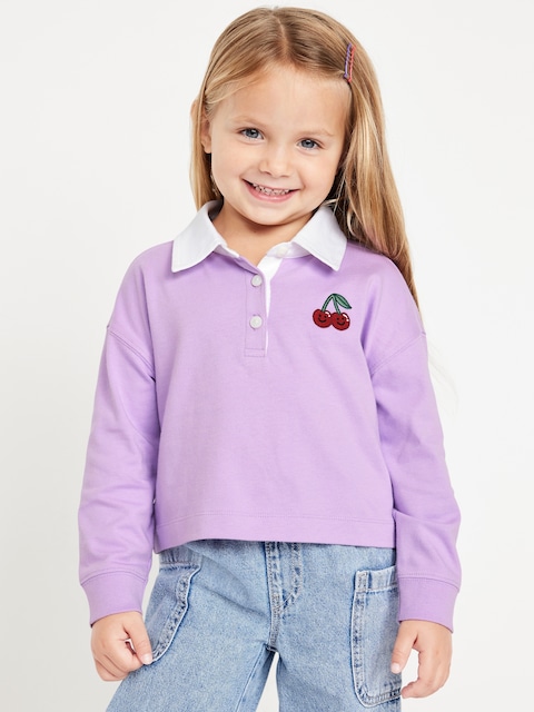 Long-Sleeve Cropped Polo Top for Toddler Girls - Clary Sage