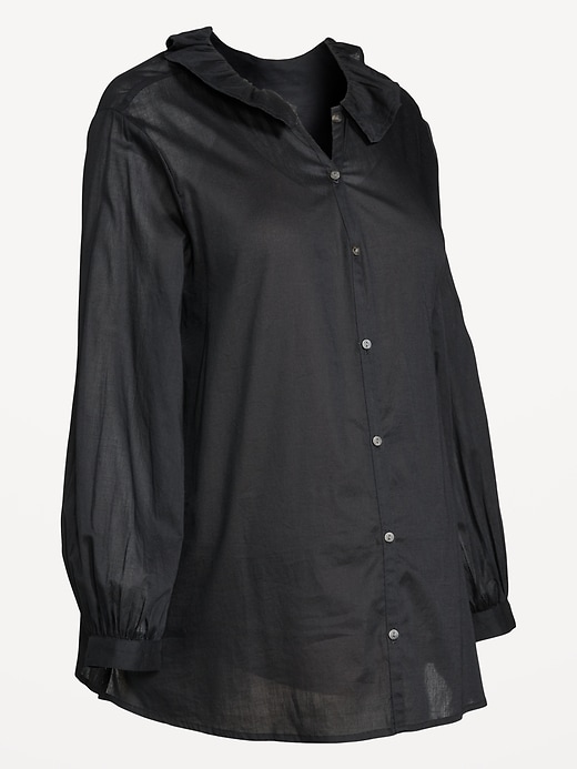 Image number 4 showing, Maternity Long Sleeve Button-Down Ruffle Shirt