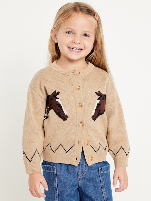 Jacquard-Knit Cardigan Sweater for Toddler Girls