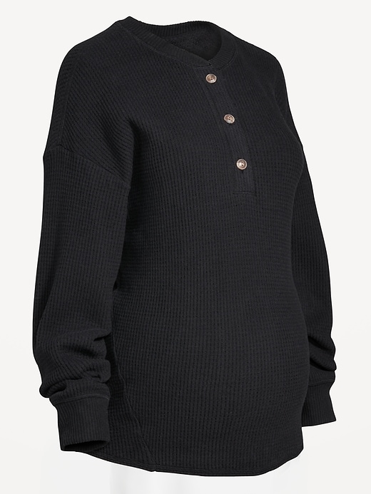 Image number 4 showing, Maternity Oversized Cozy Waffle Henley Top