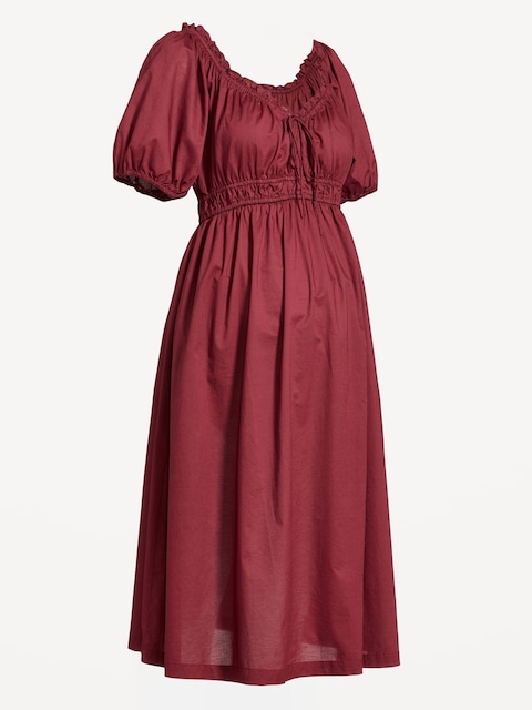 Maternity Puff-Sleeve Midi Dress - Clove