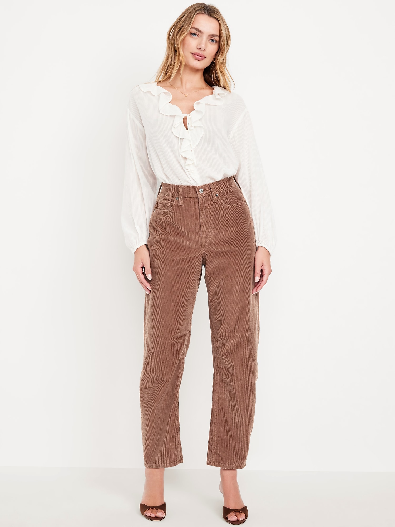 High-Waisted Barrel Ankle Corduroy Pants