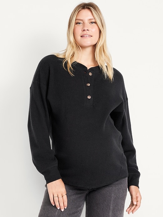 Image number 1 showing, Maternity Oversized Cozy Waffle Henley Top