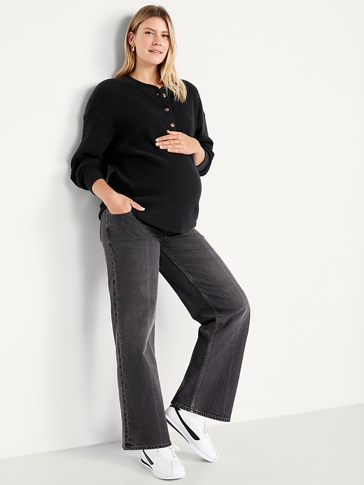 Image number 3 showing, Maternity Oversized Cozy Waffle Henley Top