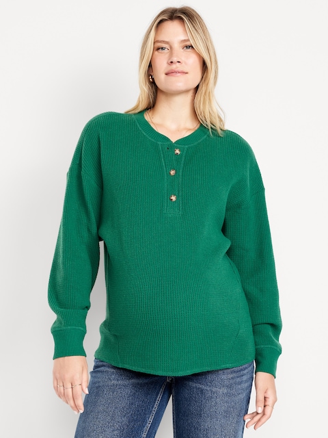 Haut henley surdimensionné en tricot gaufré douillet de maternité - Botanique