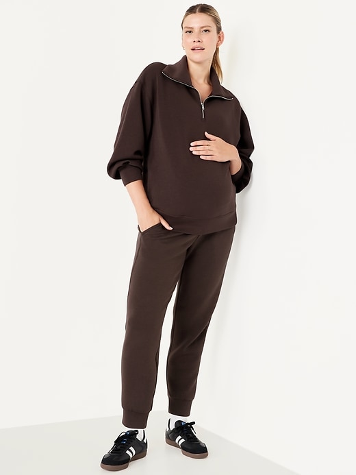 Image number 3 showing, Maternity Bounce Fleece Rollover-Waist Jogger Sweatpants