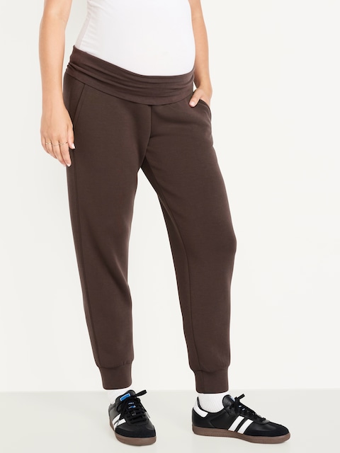 Maternity Bounce Fleece Rollover-Waist Jogger Sweatpants - Black Coffee