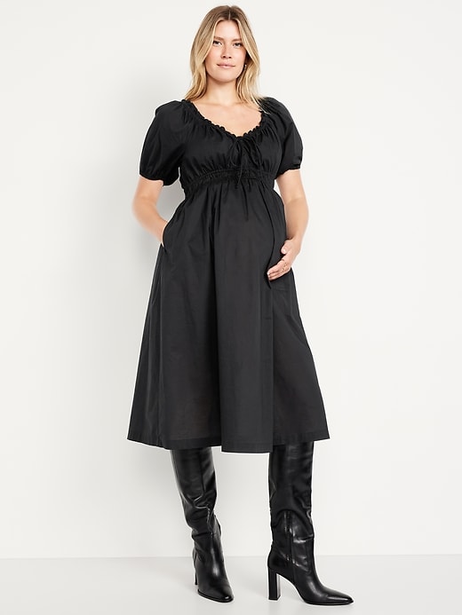 Image number 1 showing, Maternity Puff-Sleeve Midi Dress