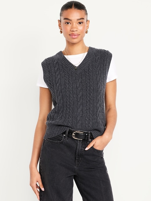 Image number 1 showing, Wool-Blend Cable-Knit Vest