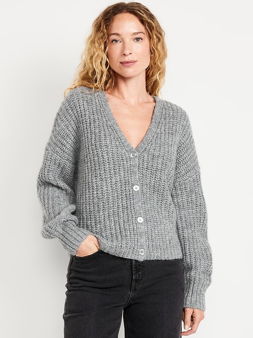 L'image numéro 1 présente Cardigan en mélange de laine à mailles perlées