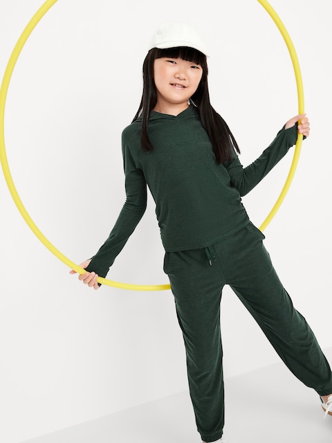 Pantalon de jogging en coton ouaté NuageSport à taille haute pour fille - Vert