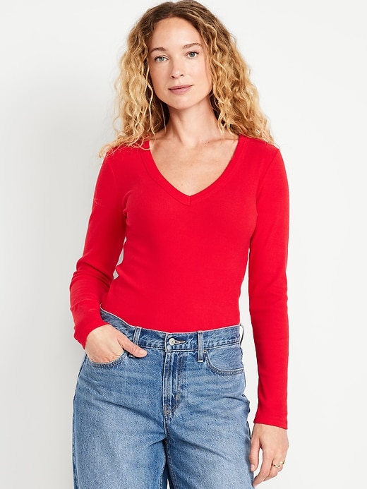 Image number 1 showing, Long-Sleeve Cozy V-Neck Top