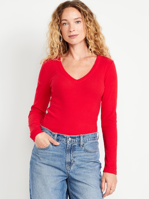 Cozy Snug Long-Sleeve V-Neck T-Shirt - Amaryllis