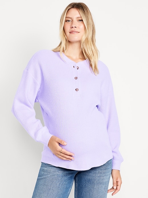 Image number 1 showing, Maternity Oversized Cozy Waffle Henley Top