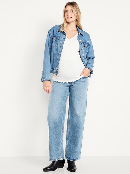 Image number 1 showing, Maternity Extra High-Waisted Full-Panel Wide-Leg Jeans