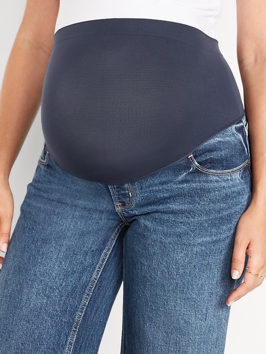 Image number 5 showing, Maternity Extra High-Waisted Full-Panel Wide-Leg Jeans