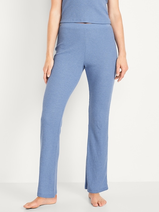 Image number 1 showing, High-Waisted Cozy Waffle Flare Pants