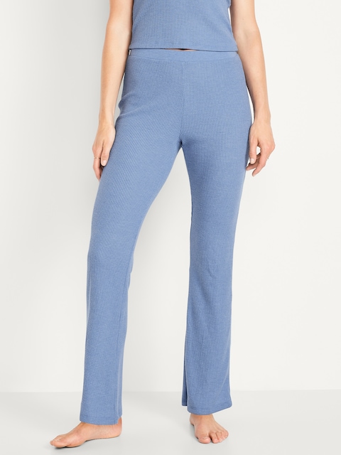 High-Waisted Cozy Waffle Flare Pants - Laundered Blue