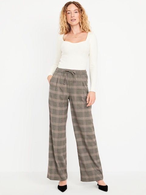 High-Waisted Bille Wide-Leg Trouser - Brown Plaid