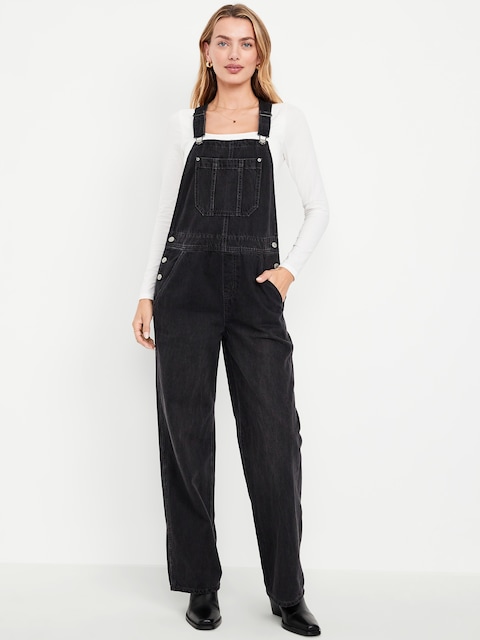 Baggy Wide-Leg Jean Overalls