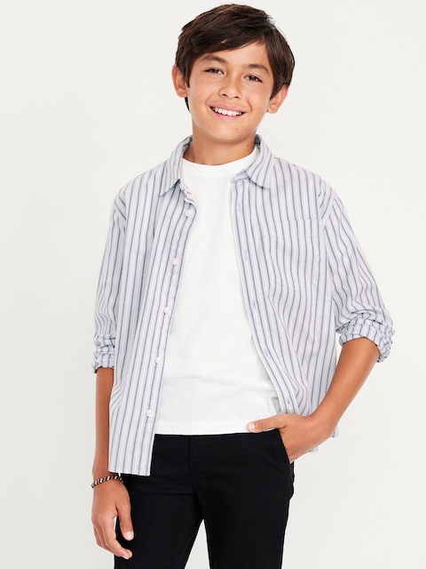 Lightweight Oxford School Uniform Shirt for Boys - White & Blue Stripe