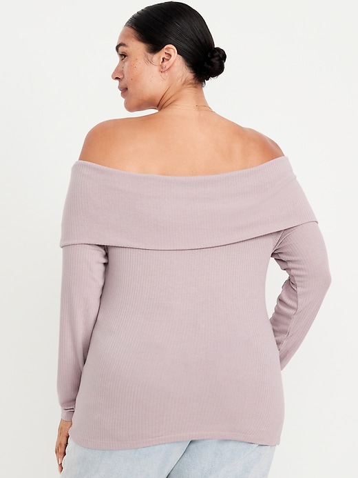 Image number 7 showing, Off-Shoulder Long-Sleeve Ribbed Top