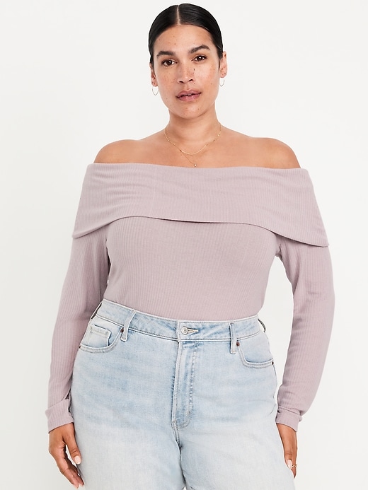 Image number 6 showing, Off-Shoulder Long-Sleeve Ribbed Top