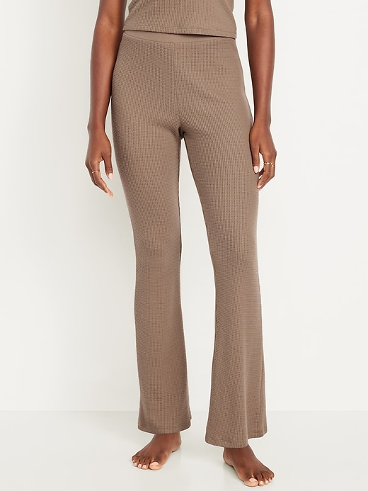 Image number 1 showing, High-Waisted Cozy Waffle Flare Pants