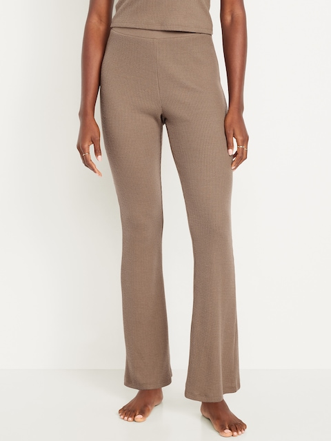 High-Waisted Cozy Waffle Flare Pants - Sedimentary