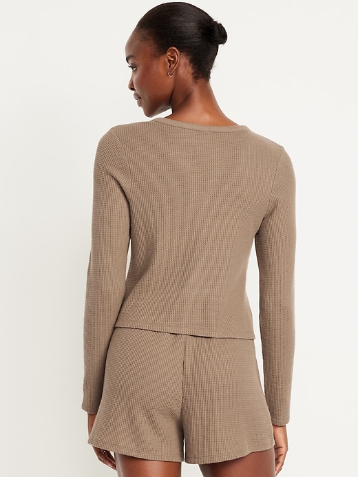 Image number 2 showing, Button-Down Waffle-Knit Sleep Top