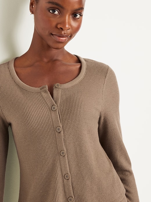 Image number 3 showing, Button-Down Waffle-Knit Sleep Top
