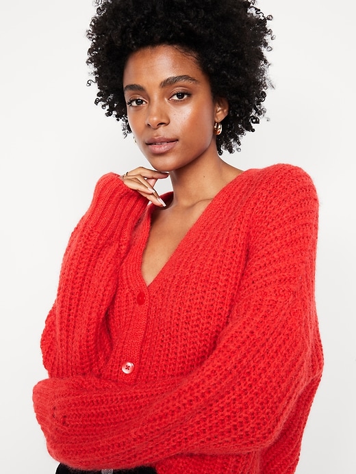 L'image numéro 3 présente Cardigan en mélange de laine à mailles perlées