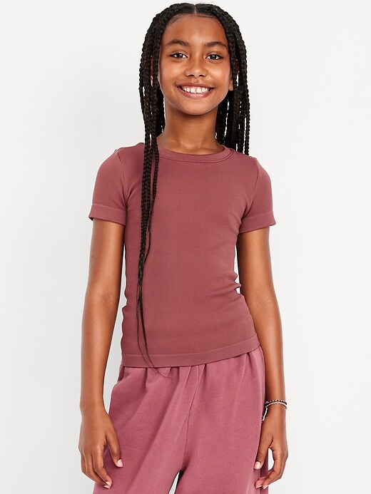 View large product image 1 of 3. Fitted Seamless Ribbed Performance Top for Girls