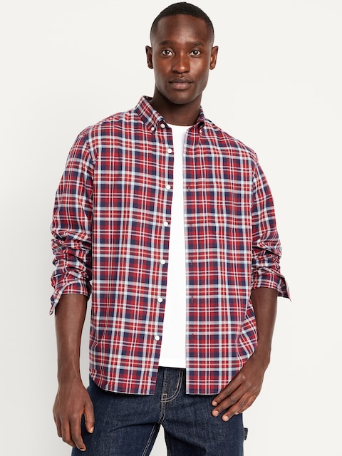 Chemise passe-partout coupe classique - Carreaux Bleu Marine Et Rouges