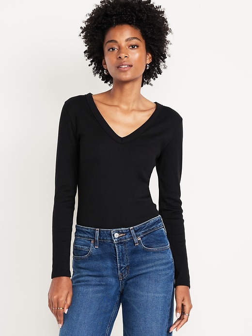Image number 1 showing, Long-Sleeve Cozy V-Neck Top
