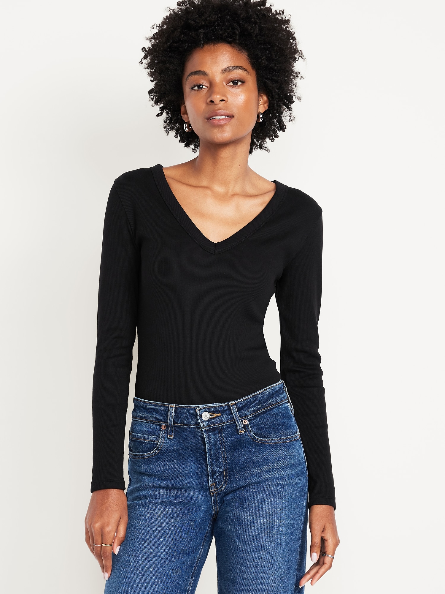 Long-Sleeve Cozy V-Neck Top