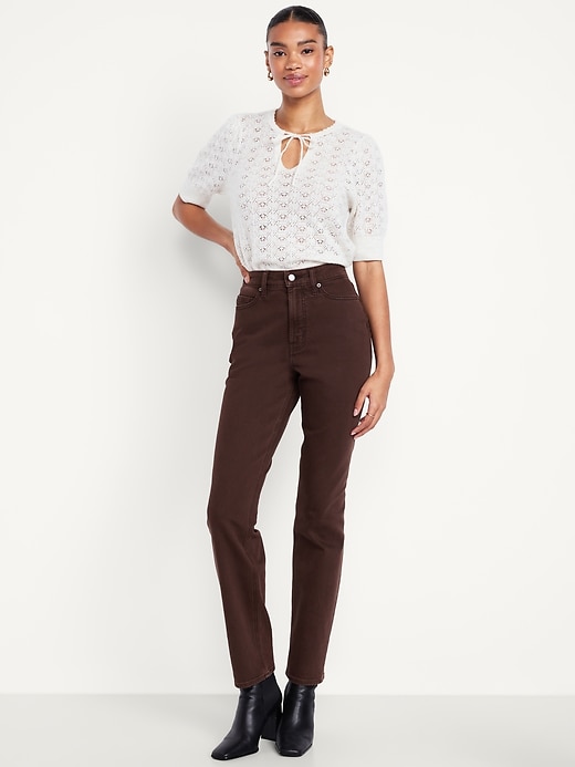 Image number 1 showing, Extra High-Waisted Straight Jeans
