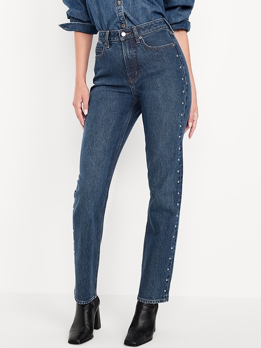 Image number 2 showing, Extra High-Waisted Studded Straight Jeans