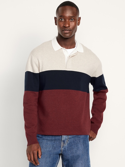 Rugby Stripe Sweater - Oatmeal/Burgundy
