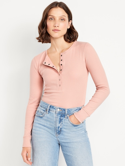 Cozy Snug Crew-Neck Henley - Falling Petal