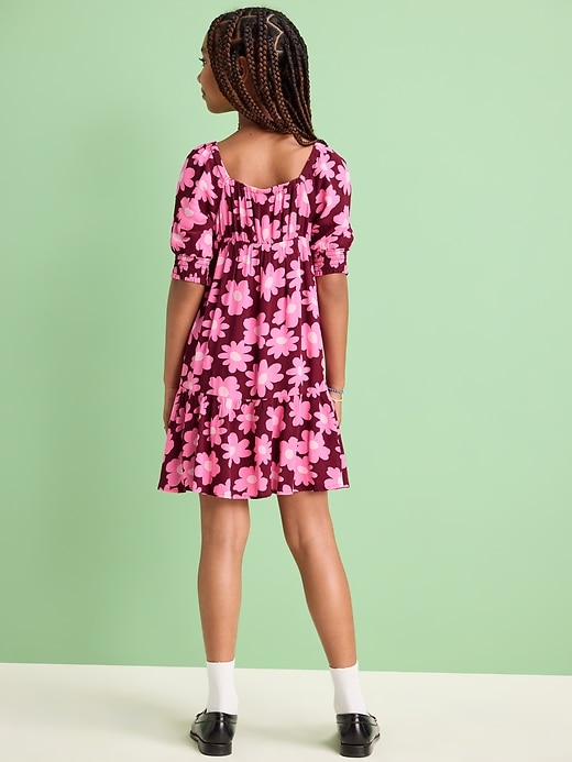 View large product image 2 of 3. Short-Sleeve Crinkle Crepe Swing Dress for Girls